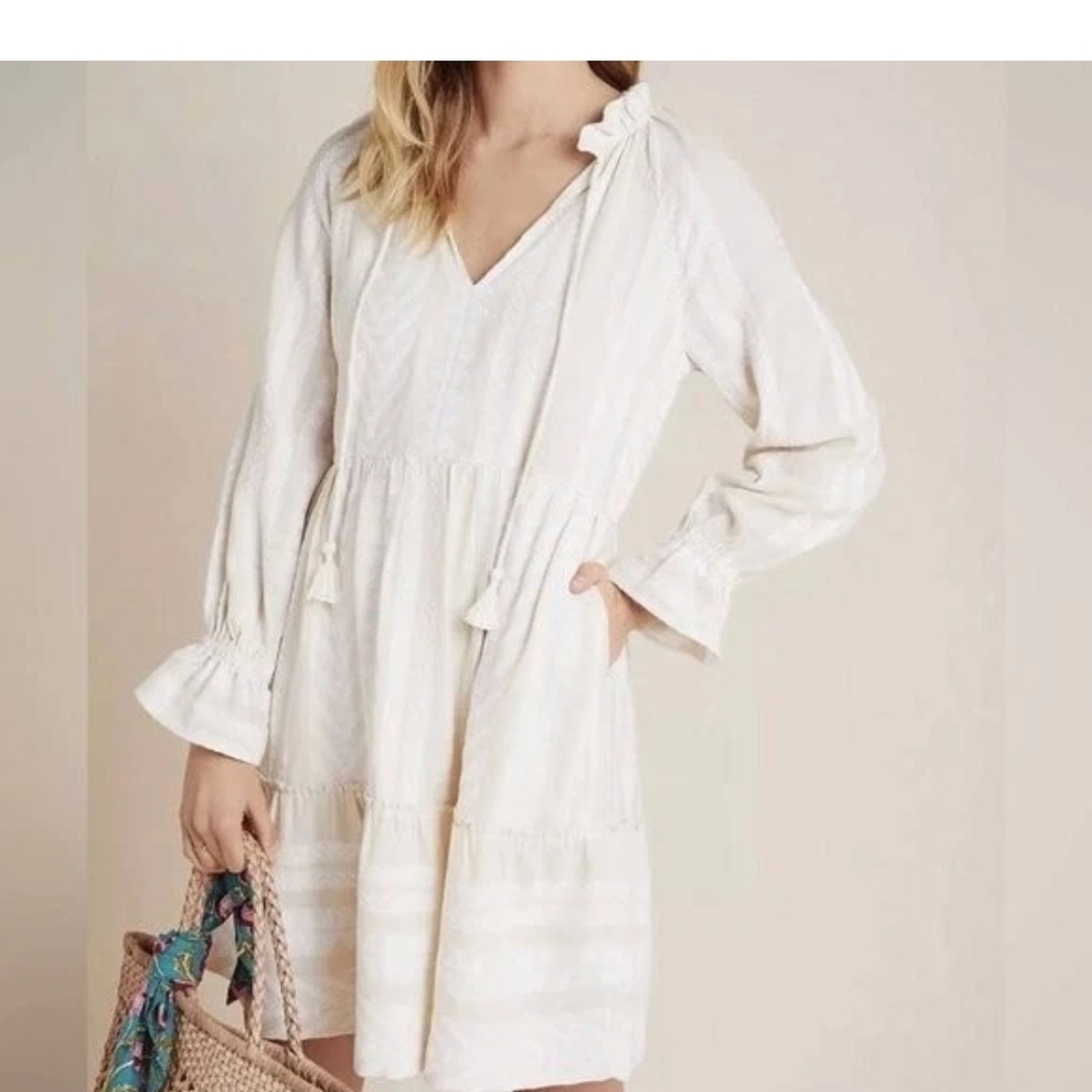 Anthropologie Cream Long Sleeve Dress